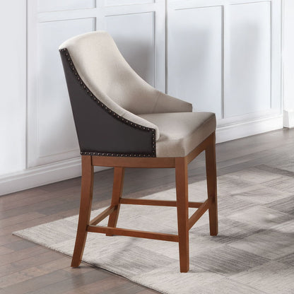 Gilsea - Chaises de comptoir (lot de 2) - Tissu, cuir synthétique marron et marron