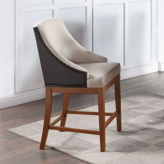 Gilsea - Chaises de comptoir (lot de 2) - Tissu, cuir synthétique marron et marron
