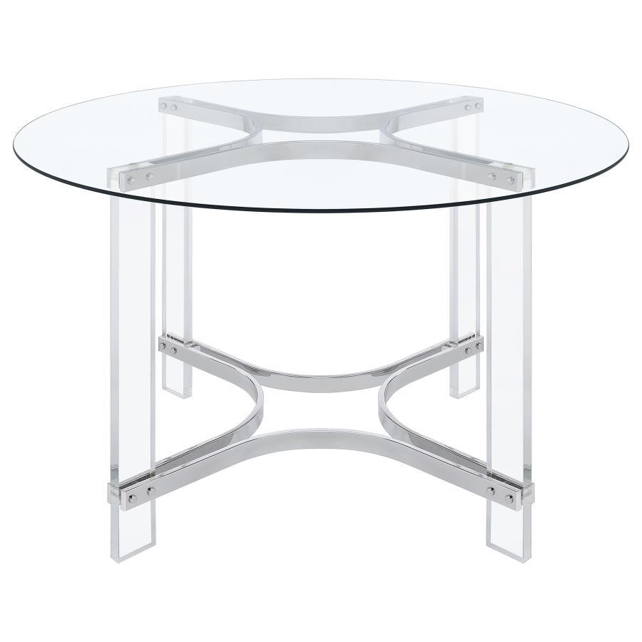 Keeling - Ensemble de salle à manger rond 5 pièces en acrylique avec plateau en verre - Chrome