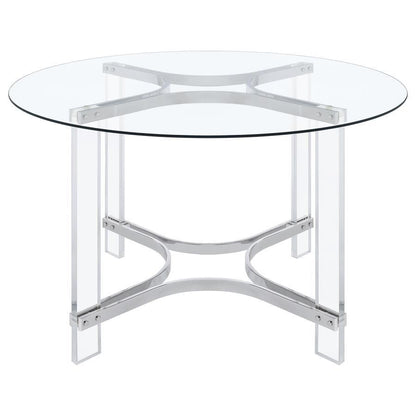 Keeling - Ensemble de salle à manger rond 5 pièces en acrylique avec plateau en verre - Chrome