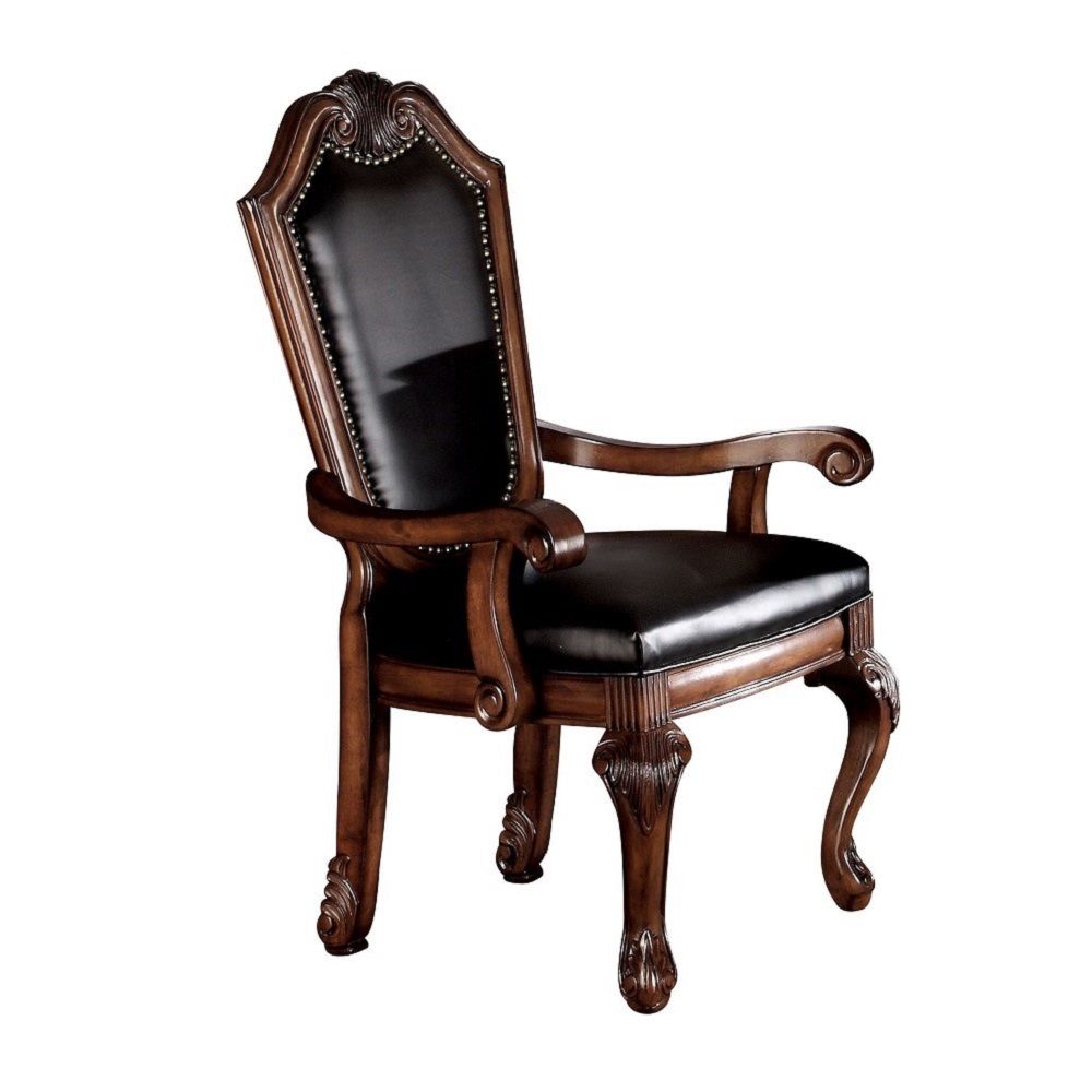 Chateau De Ville - Fauteuil (lot de 2) - Cuir synthétique noir et finition cerisier