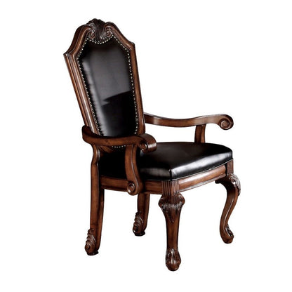 Chateau De Ville - Fauteuil (lot de 2) - Cuir synthétique noir et finition cerisier