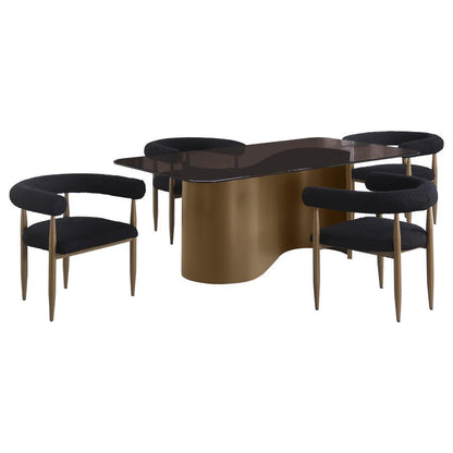 Edson - Ensemble de table à manger rectangulaire 5 pièces avec plateau en verre - Bronze