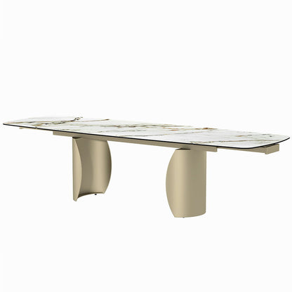 Cora - Table à manger - Plateau en céramique et champagne doré