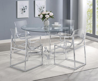 Keeling - Ensemble de salle à manger rond 5 pièces en acrylique avec plateau en verre - Chrome