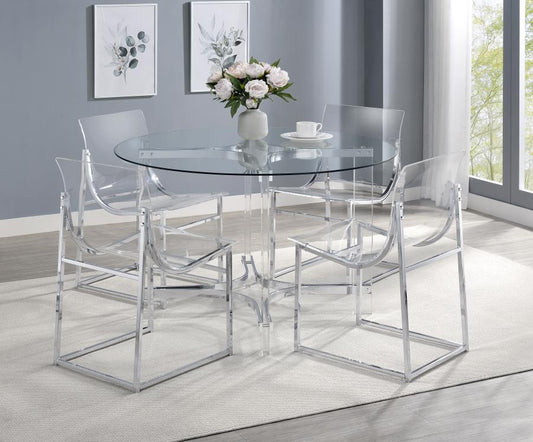 Keeling - Ensemble de salle à manger rond 5 pièces en acrylique avec plateau en verre - Chrome