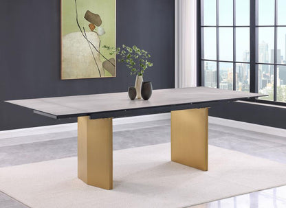 Vesa - Table à manger extensible avec plateau en verre - Beige