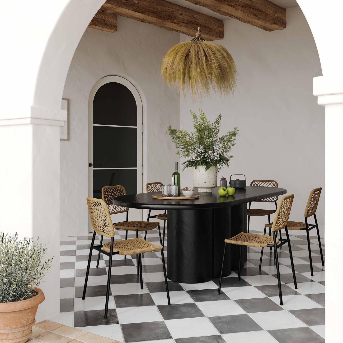 Elika - Table à manger ovale en faux plâtre