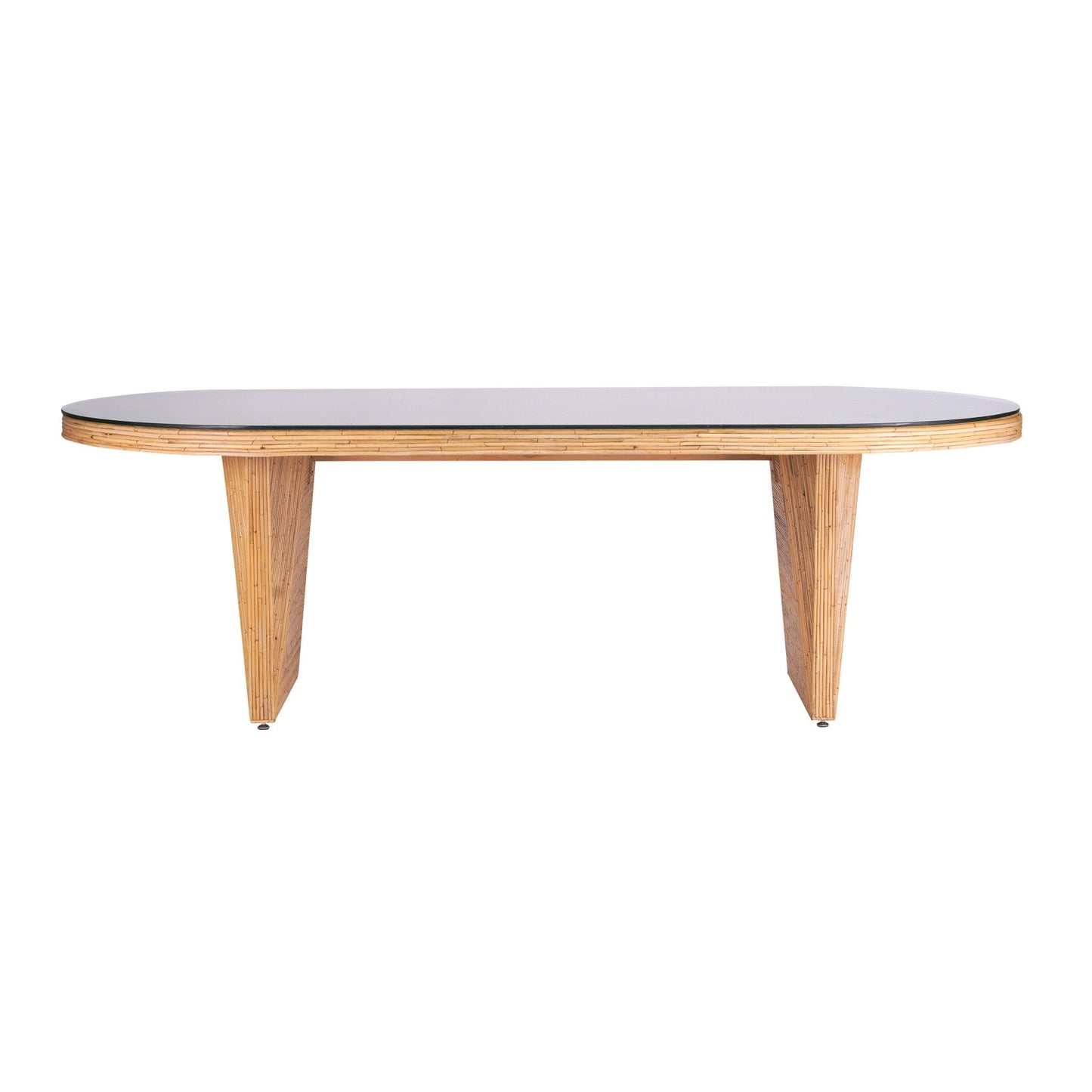 Caren - Table à manger ovale en rotin et verre - Naturel
