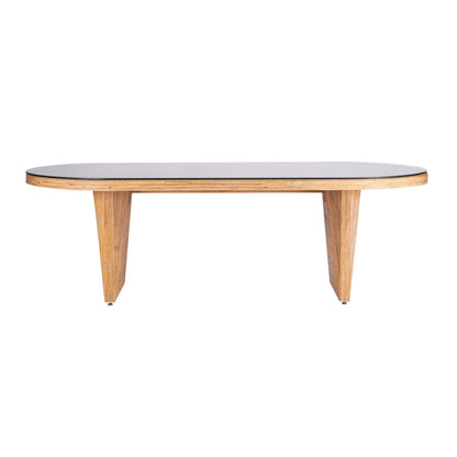 Caren - Table à manger ovale en rotin et verre - Naturel