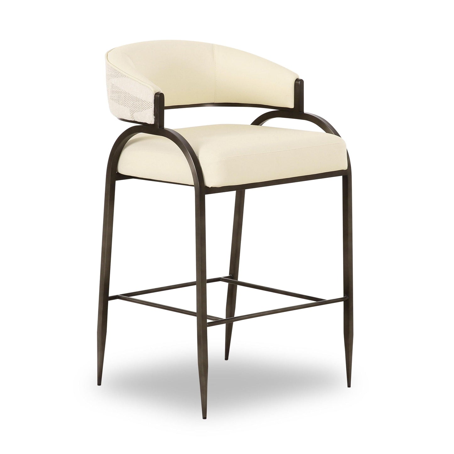 Tatum - Tabouret de bar en cuir vegan et jacquard bicolore - Crème