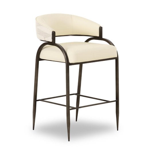 Tatum - Tabouret de bar en cuir vegan et jacquard bicolore - Crème