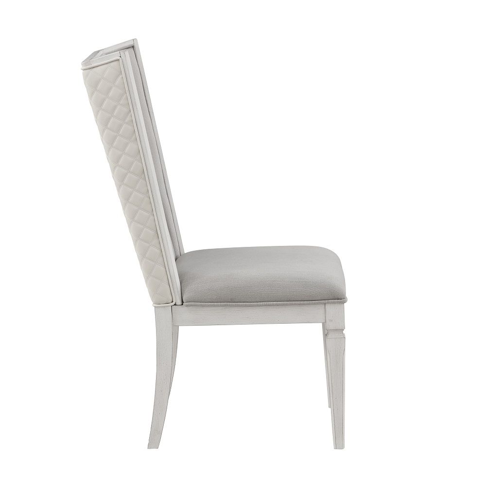 Katia - Chaise d'hôtesse (lot de 2) - Lin gris clair et blanc patiné