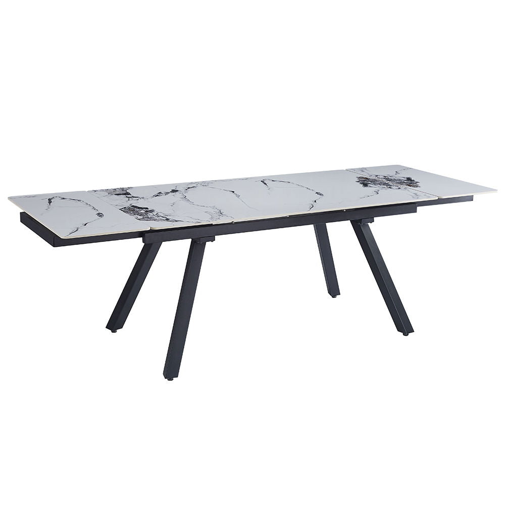 Damita - Table à manger avec plateau en céramique - Blanc et noir