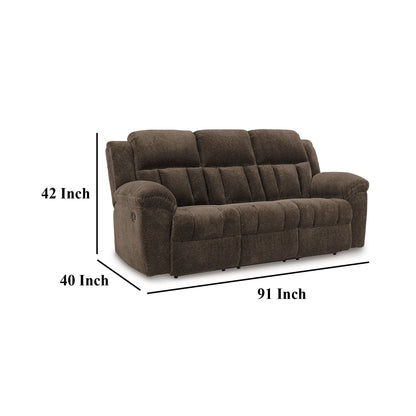 Briar Manual Reclining Sofa Brown Polyester, Pillow Top Arms, 91 Inch