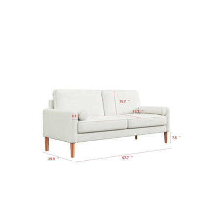 White 67.7'' Upholstered 3-Seater Sofa with Solid Wood Frame, High-Density Foam Cushions, and Tool-Free Assembly