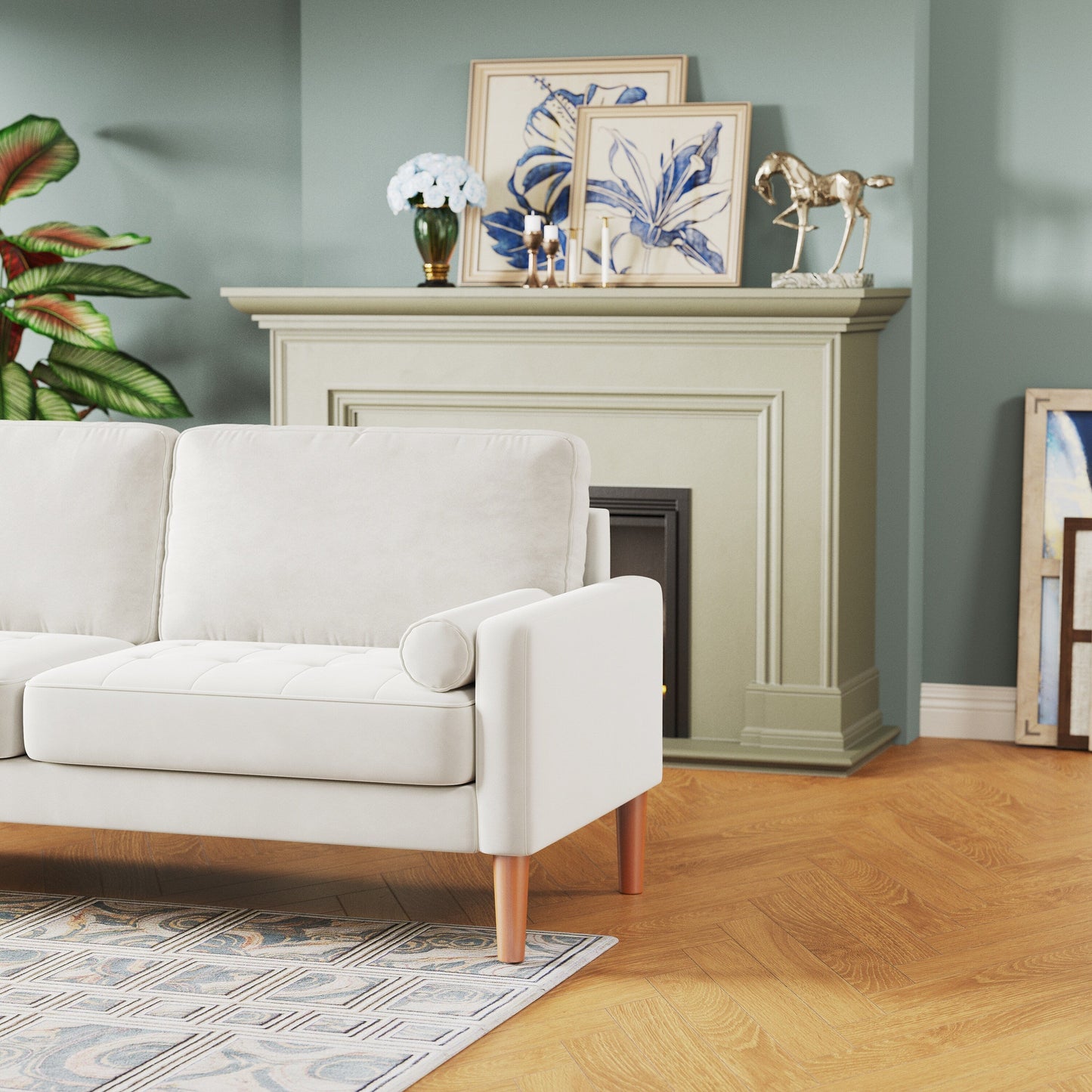 White 67.7'' Upholstered 3-Seater Sofa with Solid Wood Frame, High-Density Foam Cushions, and Tool-Free Assembly