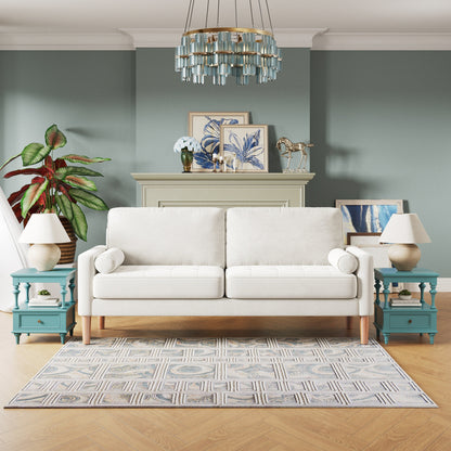 White 67.7'' Upholstered 3-Seater Sofa with Solid Wood Frame, High-Density Foam Cushions, and Tool-Free Assembly