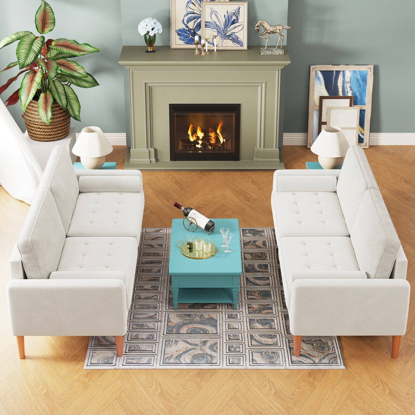 White 67.7'' Upholstered 3-Seater Sofa with Solid Wood Frame, High-Density Foam Cushions, and Tool-Free Assembly