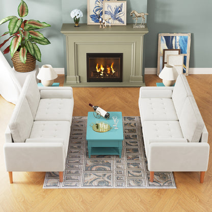 White 67.7'' Upholstered 3-Seater Sofa with Solid Wood Frame, High-Density Foam Cushions, and Tool-Free Assembly
