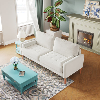 White 67.7'' Upholstered 3-Seater Sofa with Solid Wood Frame, High-Density Foam Cushions, and Tool-Free Assembly