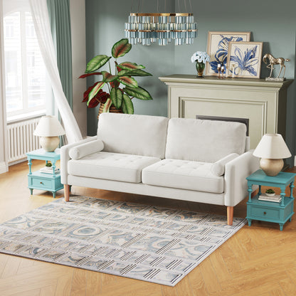 White 67.7'' Upholstered 3-Seater Sofa with Solid Wood Frame, High-Density Foam Cushions, and Tool-Free Assembly