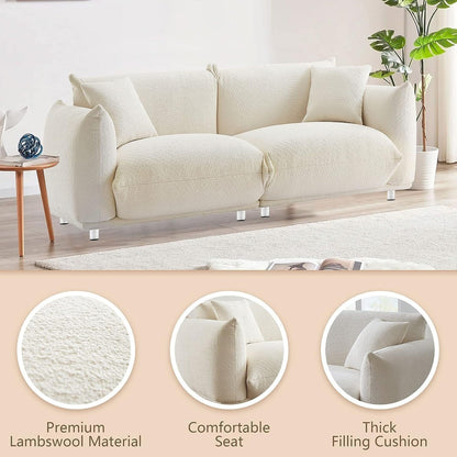 White 87'' Oversized Loveseat Sofa Couch with Metal Legs, Solid Wood Frame, 2 Pillows, Plush and Durable