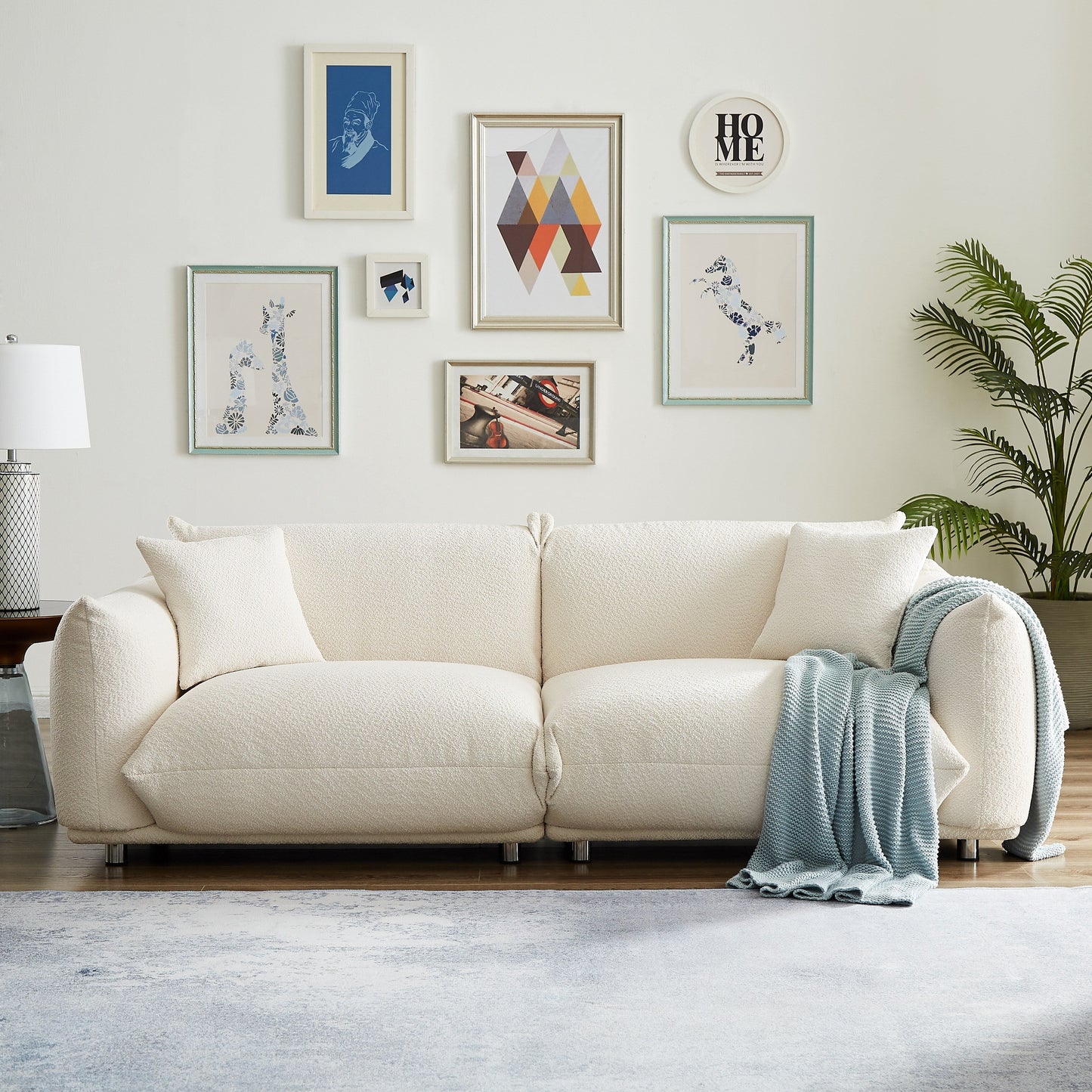 White 87'' Oversized Loveseat with Metal Legs, Solid Wood Frame, and 2 Pillows