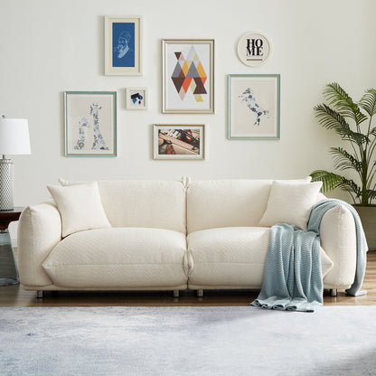 White 87'' Oversized Loveseat with Metal Legs, Solid Wood Frame, and 2 Pillows