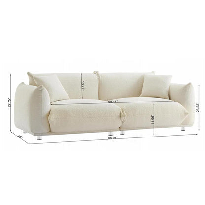 White 87'' Oversized Loveseat with Metal Legs, Solid Wood Frame, and 2 Pillows