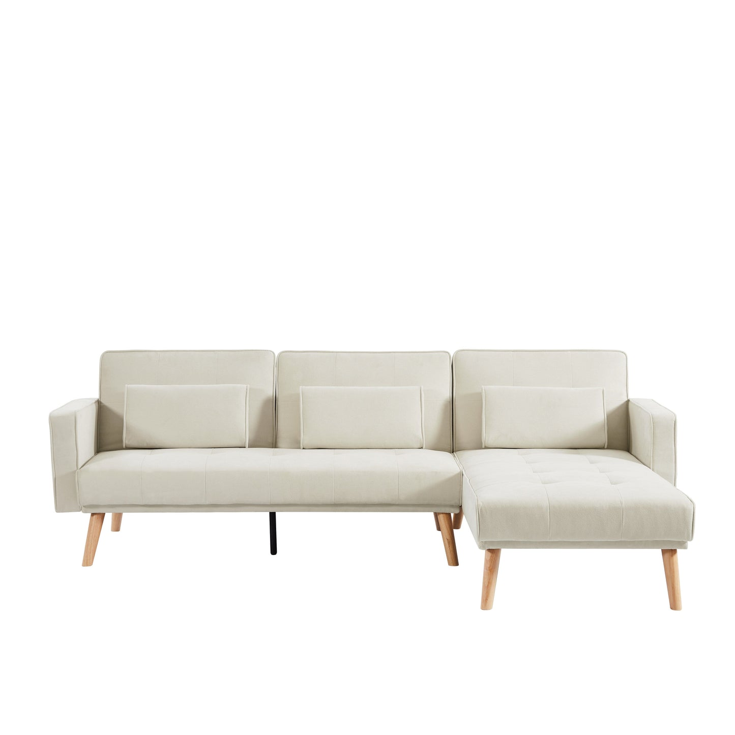 White 94.5 Convertible Linen Sectional Sofa with Right Facing Chaise, Organizer Bag, and Foam Cushions