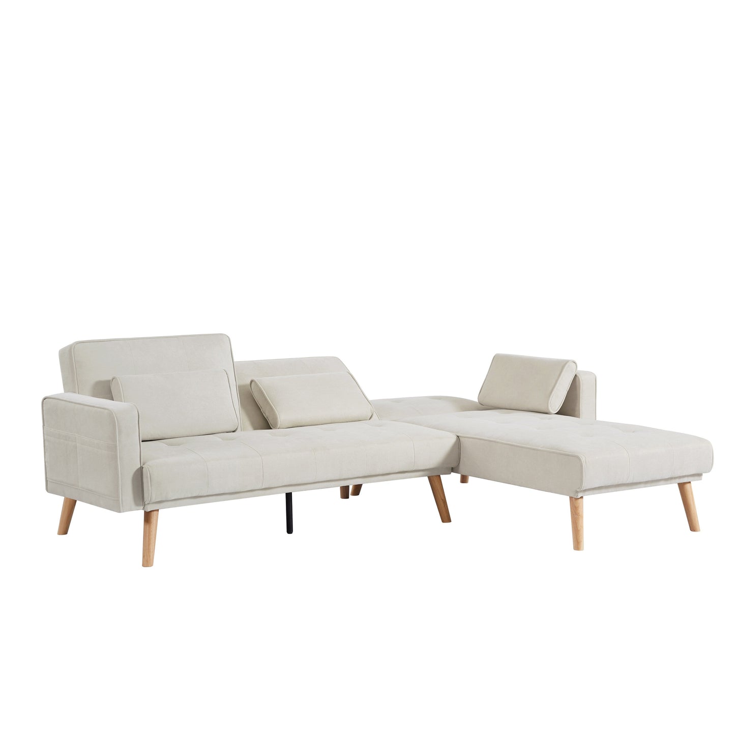 White 94.5 Convertible Linen Sectional Sofa with Right Facing Chaise, Organizer Bag, and Foam Cushions