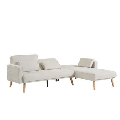 White 94.5 Convertible Linen Sectional Sofa with Right Facing Chaise, Organizer Bag, and Foam Cushions