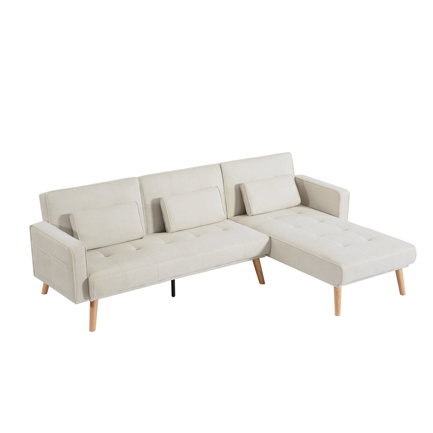 White 94.5 Convertible Linen Sectional Sofa with Right Facing Chaise, Organizer Bag, and Foam Cushions