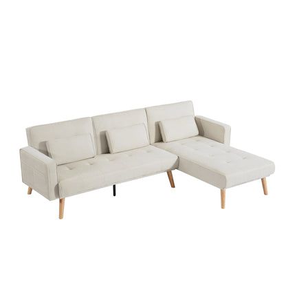 White 94.5 Convertible Linen Sectional Sofa with Right Facing Chaise, Organizer Bag, and Foam Cushions