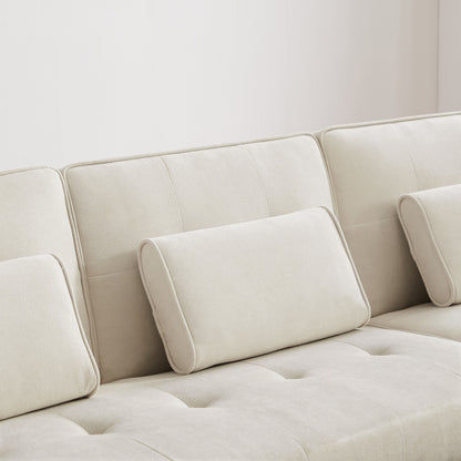 White 94.5 Convertible Linen Sectional Sofa with Right Facing Chaise, Organizer Bag, and Foam Cushions