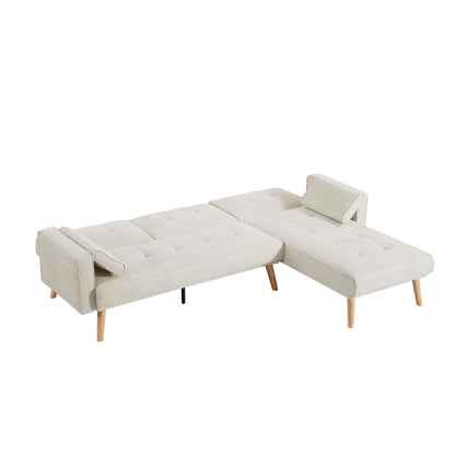 White 94.5 Convertible Linen Sectional Sofa with Right Facing Chaise, Organizer Bag, and Foam Cushions