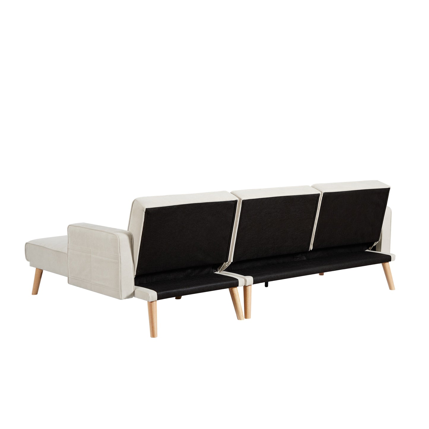 White 94.5 Convertible Linen Sectional Sofa with Right Facing Chaise, Organizer Bag, and Foam Cushions