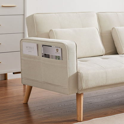 White 94.5'' Linen Convertible 3 Seater Sectional Sofa Couch with Chaise, Right Facing and Foam Cushions and Organizer Bag