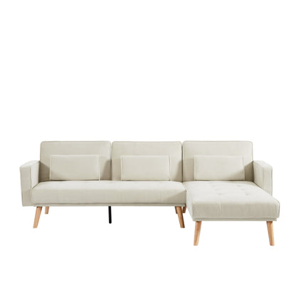 White 94.5'' Linen Convertible 3 Seater Sectional Sofa Couch with Chaise, Right Facing and Foam Cushions and Organizer Bag