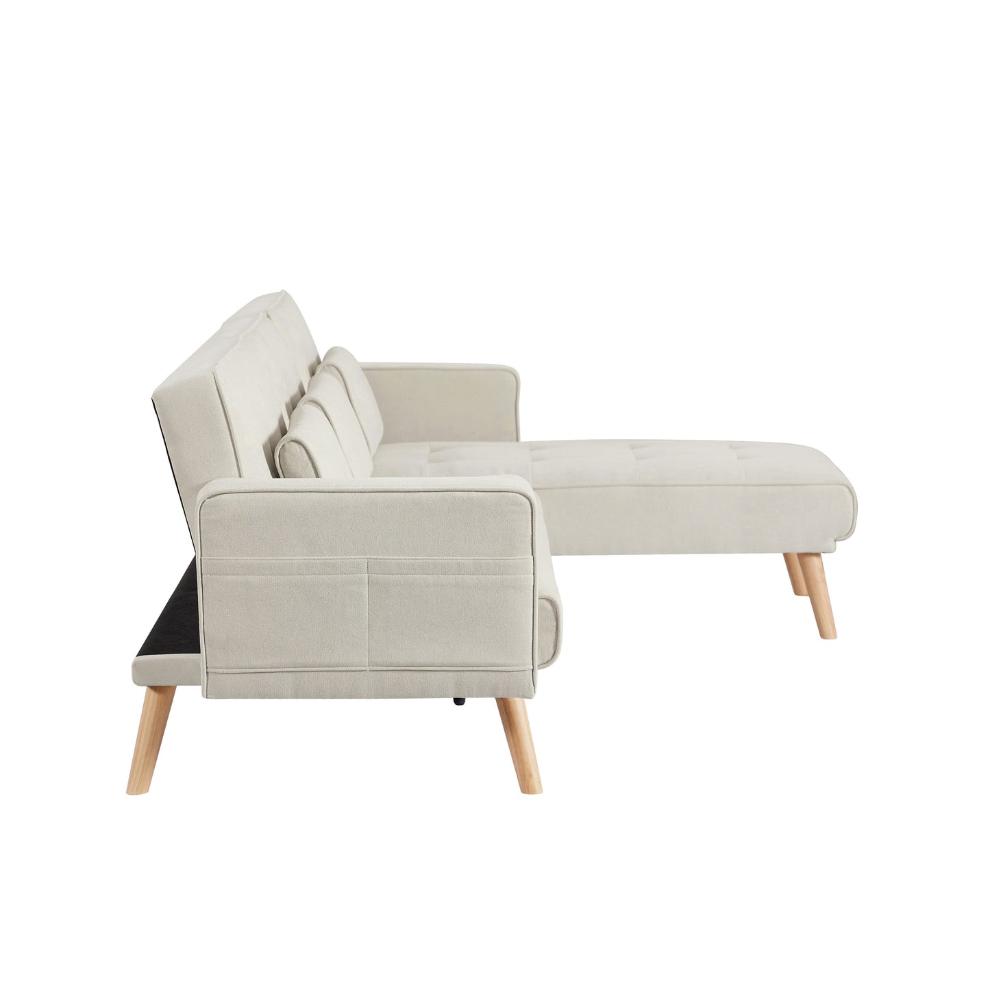White 94.5'' Linen Convertible 3 Seater Sectional Sofa Couch with Chaise, Right Facing and Foam Cushions and Organizer Bag