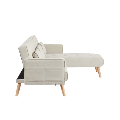 White 94.5'' Linen Convertible 3 Seater Sectional Sofa Couch with Chaise, Right Facing and Foam Cushions and Organizer Bag