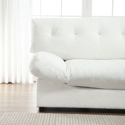 White 96.46'' Button-Tufted Fabric 2-Seater Sofa, Sturdy and Comfy Frame for Living Room