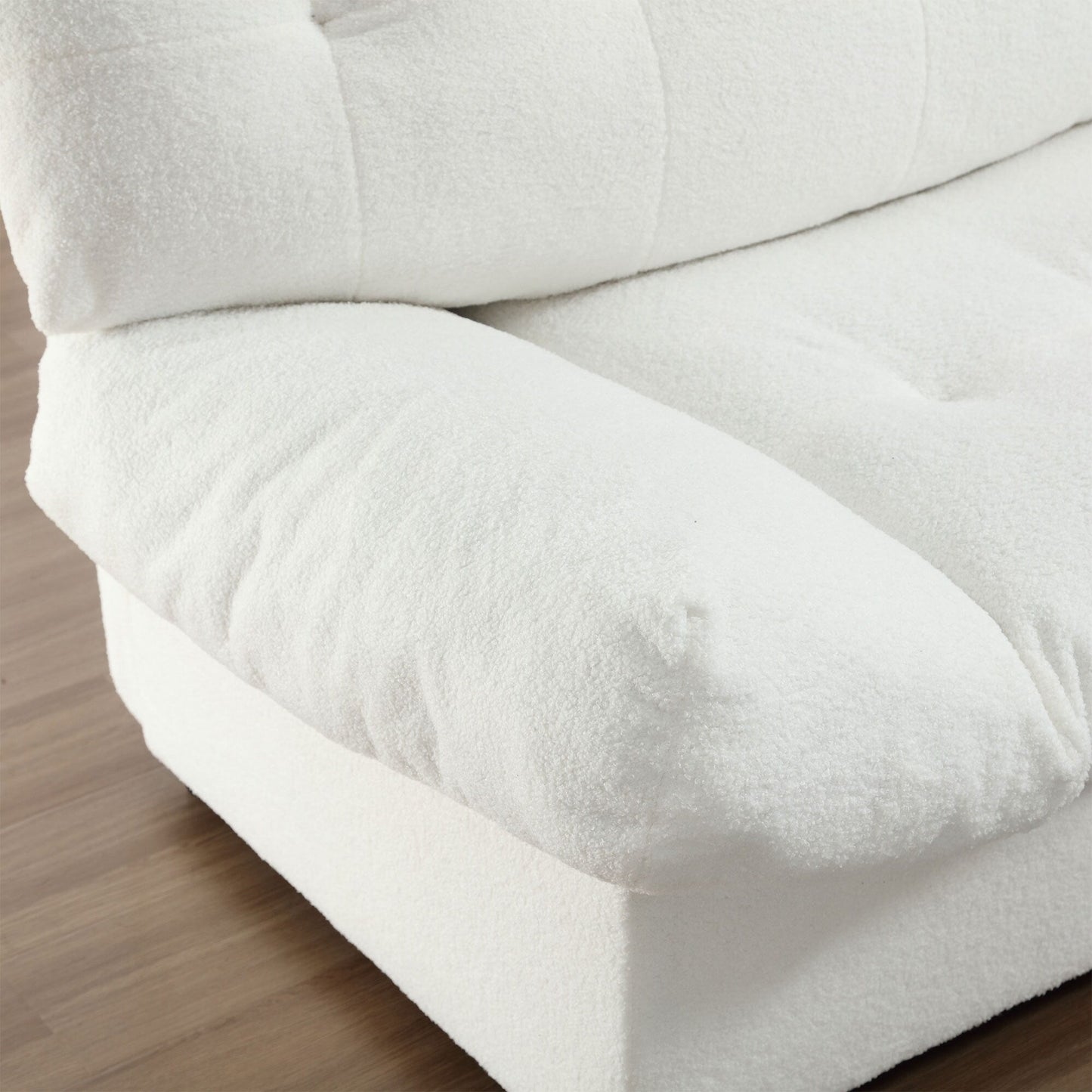 White 96.46'' Button-Tufted Fabric 2-Seater Sofa, Sturdy and Comfy Frame for Living Room
