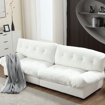 White 96.46'' Button-Tufted Fabric 2-Seater Sofa, Sturdy and Comfy Frame for Living Room