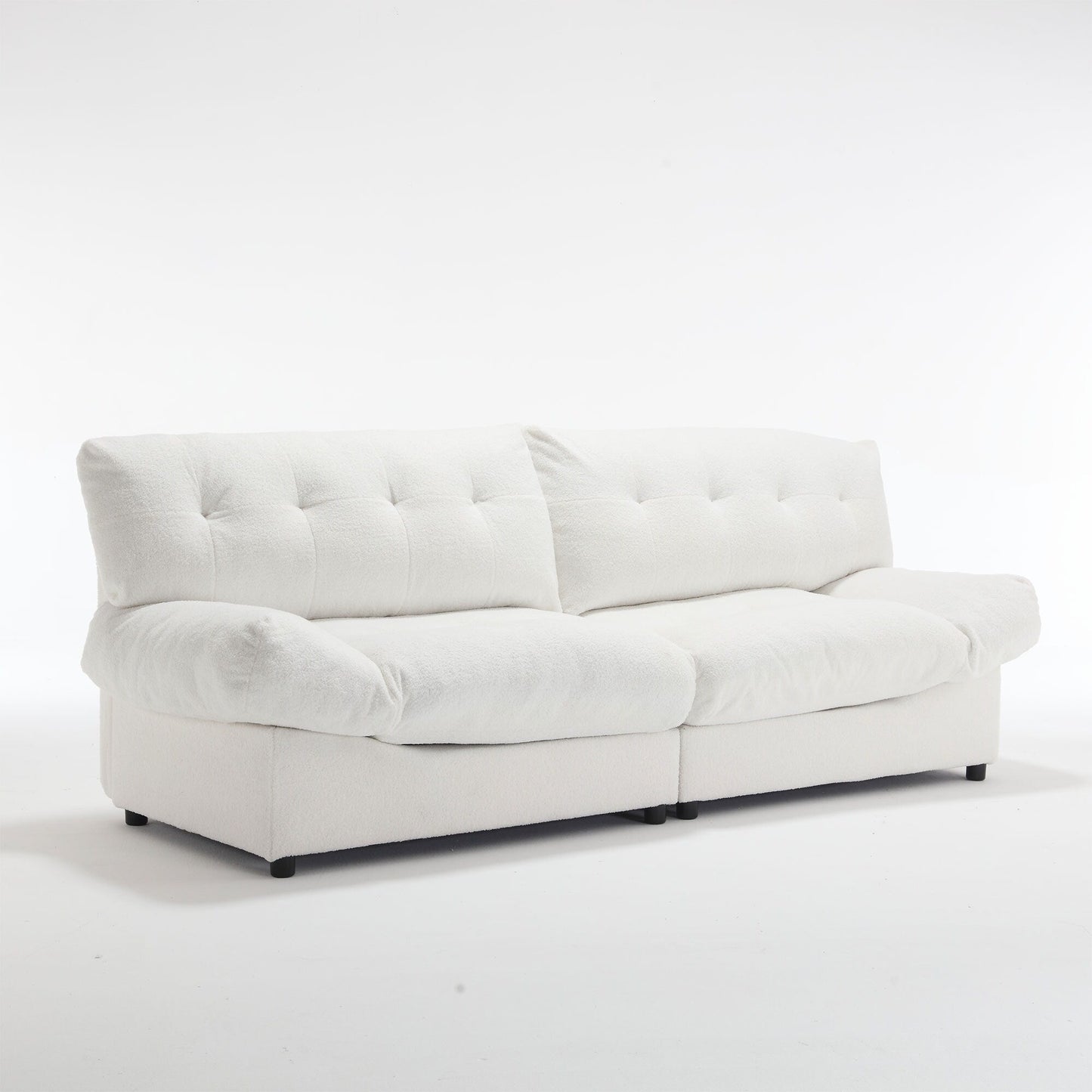 White 96.46'' Button-Tufted Fabric 2-Seater Sofa, Sturdy and Comfy Frame for Living Room
