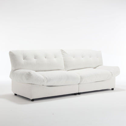 White 96.46'' Button-Tufted Fabric 2-Seater Sofa, Sturdy and Comfy Frame for Living Room