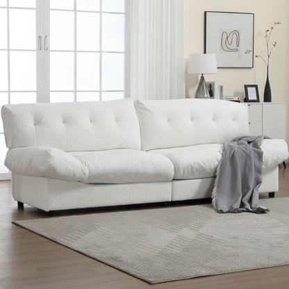 White 96.46'' Button-Tufted Fabric 2-Seater Sofa, Sturdy and Comfy Frame for Living Room