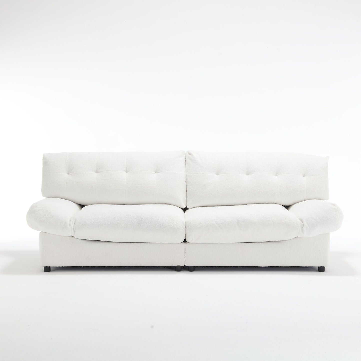 White 96.46'' Button-Tufted Fabric 2-Seater Sofa, Sturdy and Comfy Frame for Living Room