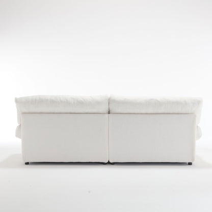 White 96.46'' Button-Tufted Fabric 2-Seater Sofa, Sturdy and Comfy Frame for Living Room